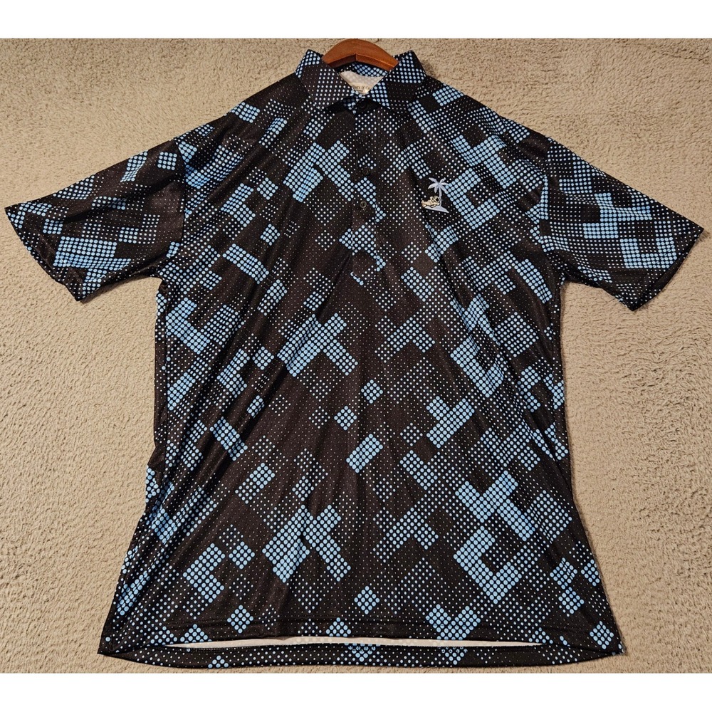 Collars & Co Dress Collar Polo Mens 2XL Black Blue Dot Astronaut Palm Tree Shirt
